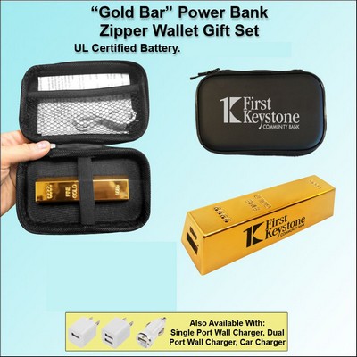 "Gold Bar" Power Bank Zipper Wallet Gift Set 2600 mAh